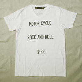 【HAMATOLA!】”Motorcycle-R&R-Beer” V-Neck T-Shirts (White)
